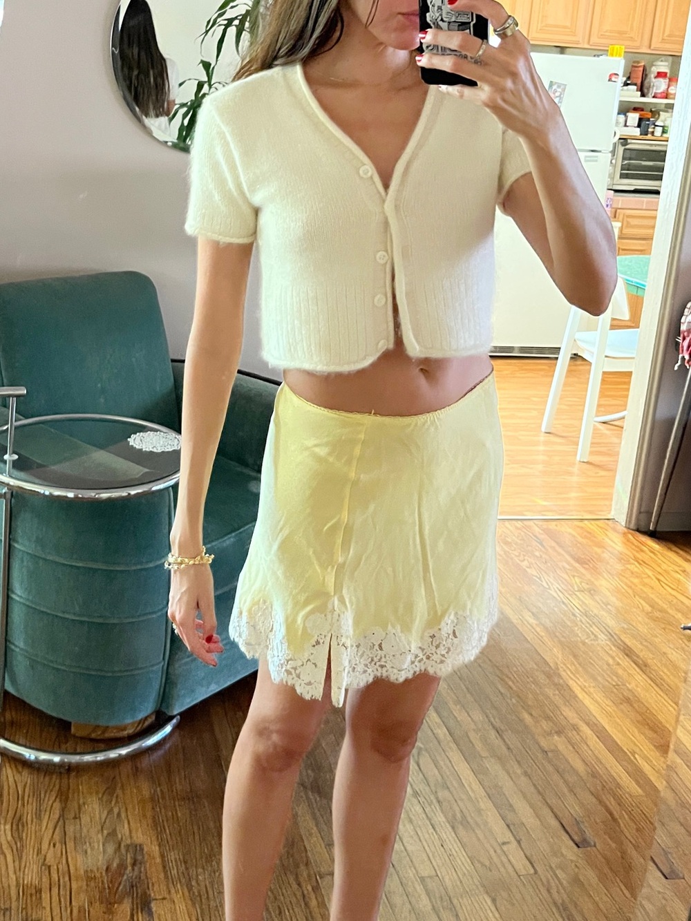 Doen Silk Yellow Lace-Trim Skirt